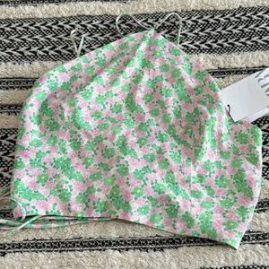 NWT Zara light pink and light green floral halter top XL
